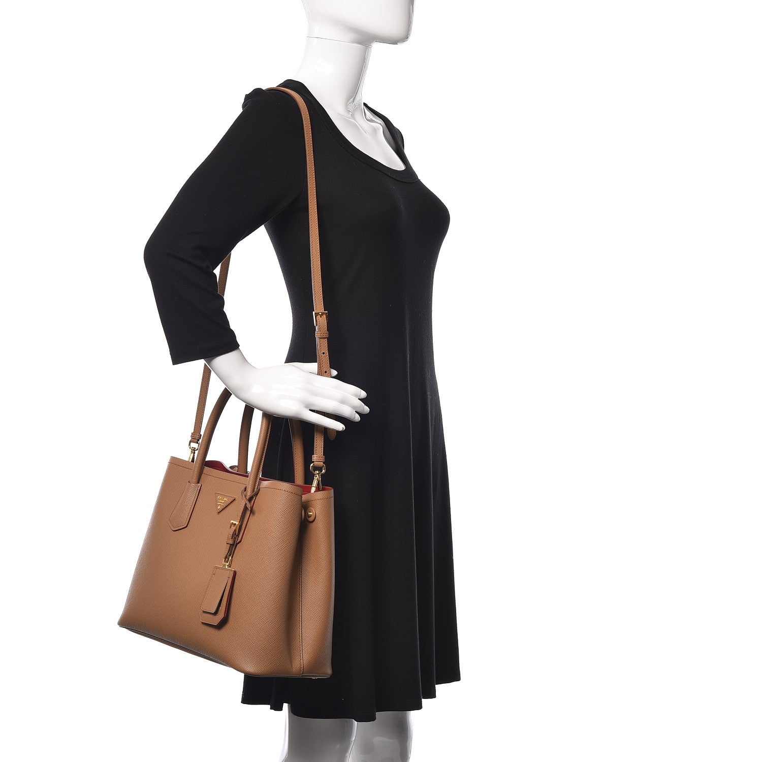 Prada Saffiano Cuir Medium Double Bag Caramel Fuoco 2 of 8