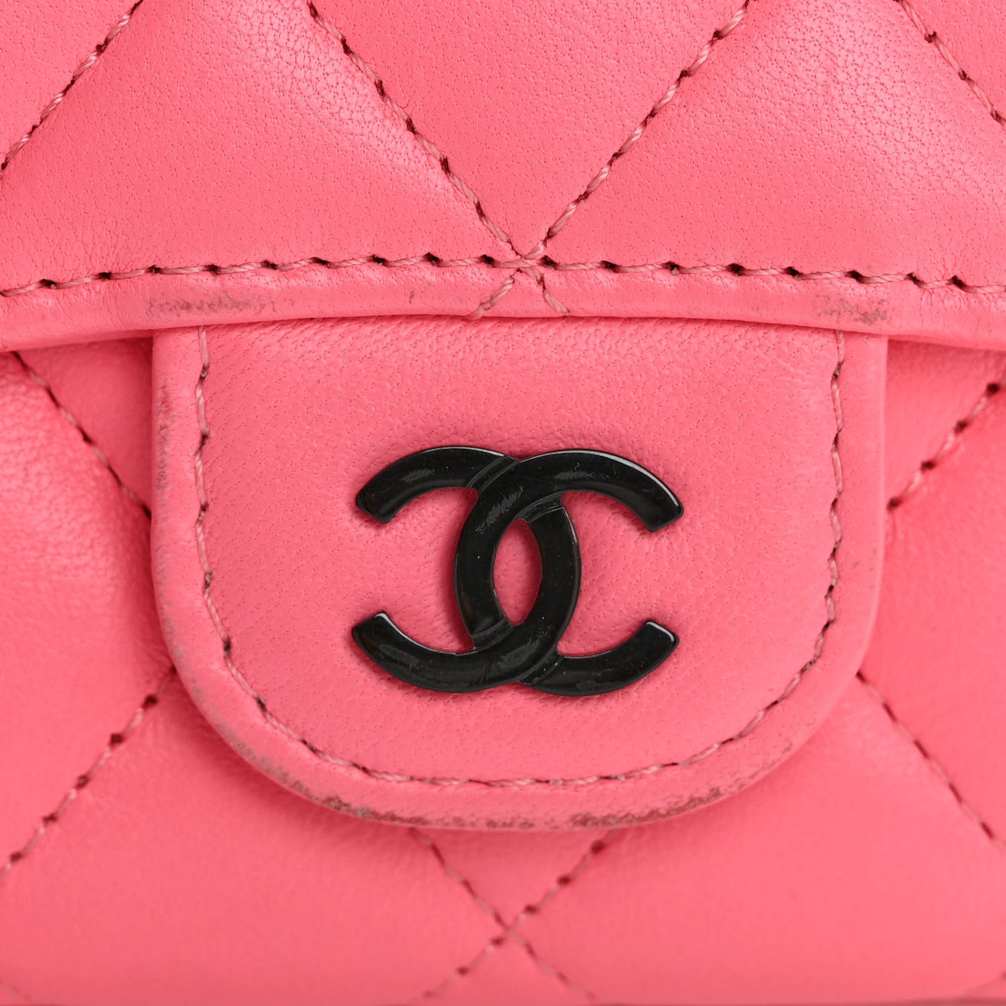 Lambskin Quilted Flap Card Holder Wallet Pink