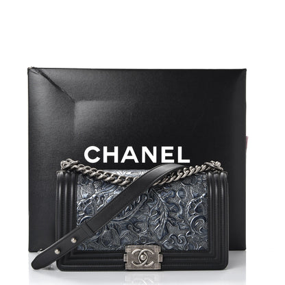 Chanel Calfskin Embossed Cordoba Medium Boy Flap Charcoal 8 of 8