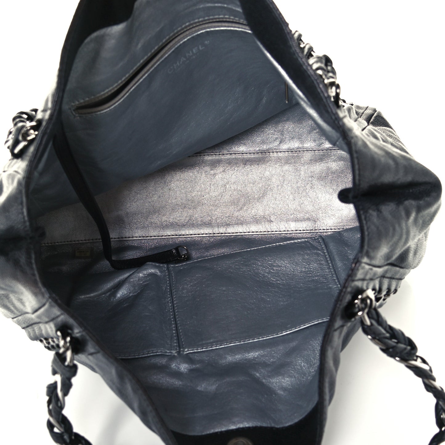 Glazed Calfskin Modern Chain Tote Black
