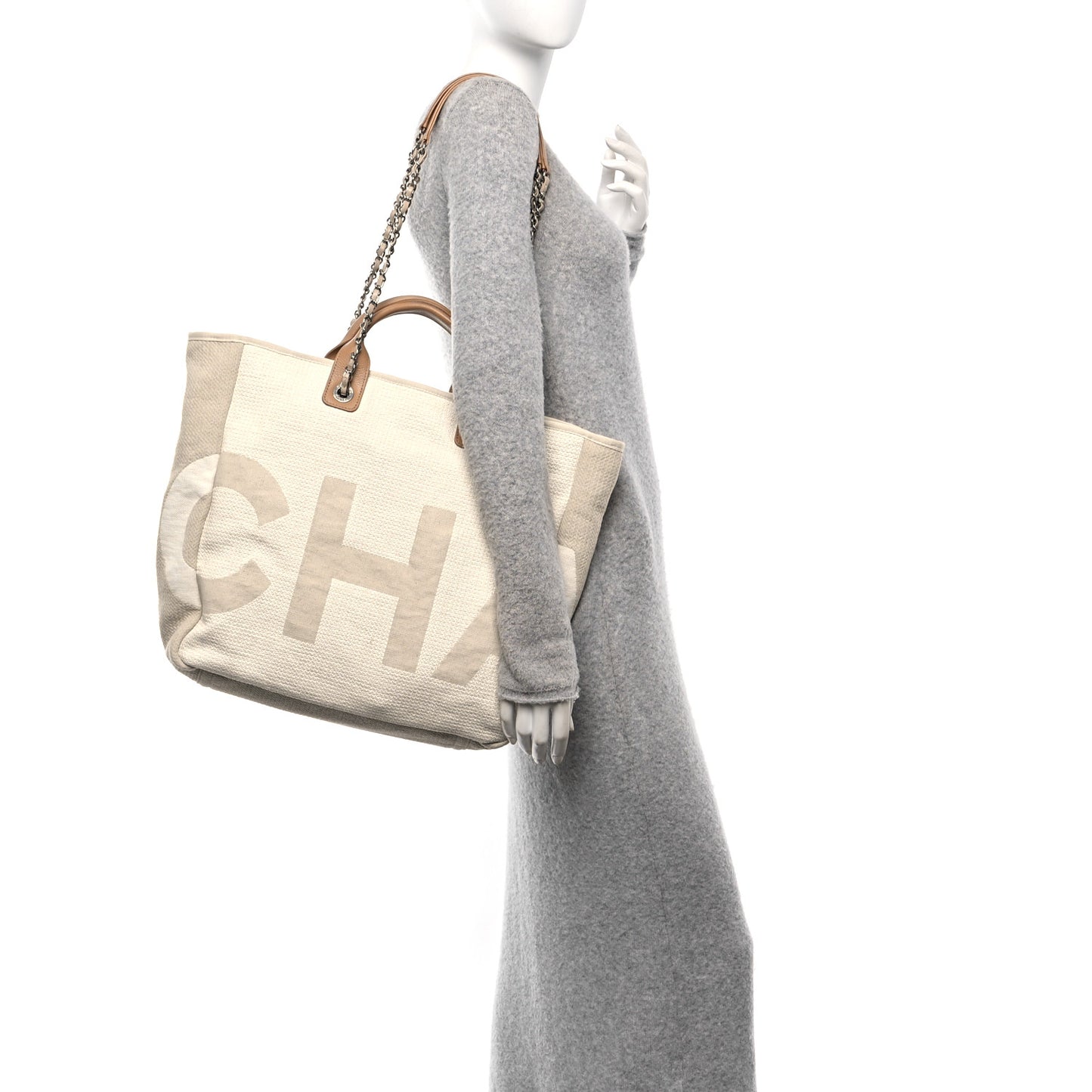 Canvas Large Shopping Tote White Beige