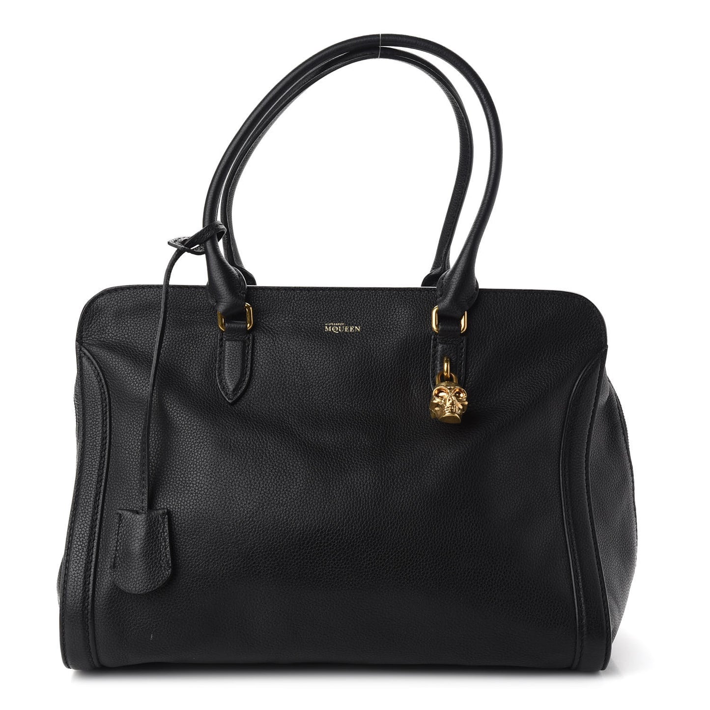Pebbled Calfskin Large Skull Padlock Zip Around Tote Black