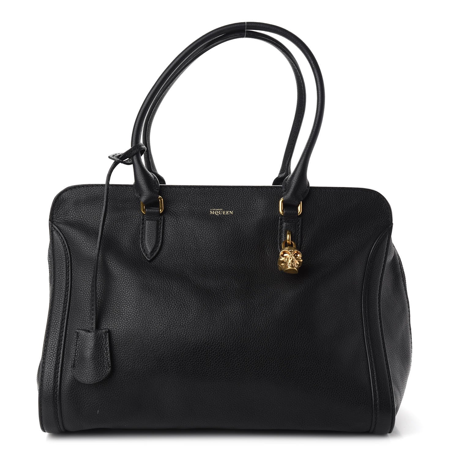 Alexander McQueen Pebbled Calfskin Large Skull Padlock Zip Around Tote Black 1 of 9