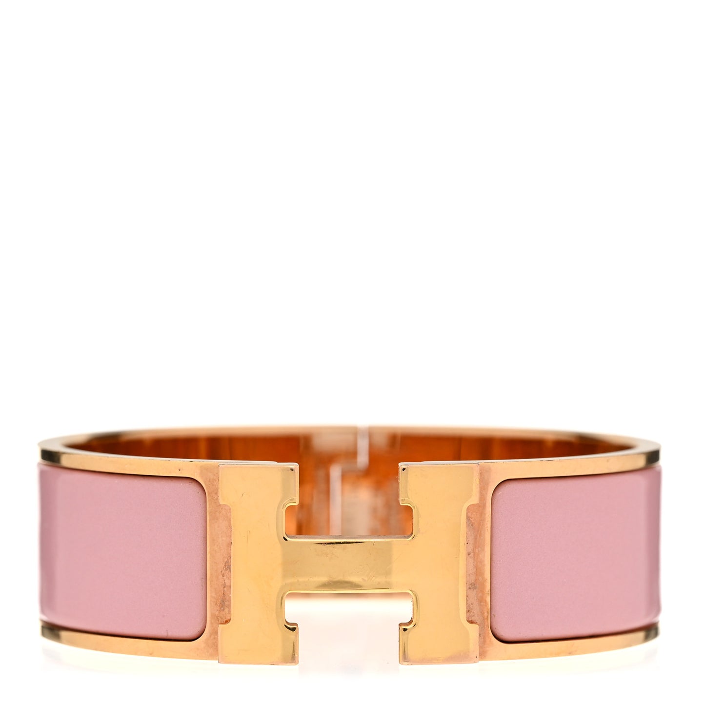 Enamel Wide Clic Clac H Bracelet GM Rose Poudre