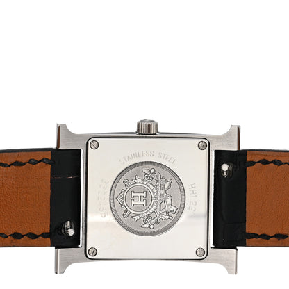 Hermes Stainless Steel Alligator Lacquer 21mm Heure H Hour Quartz Watch Noir 4 of 5