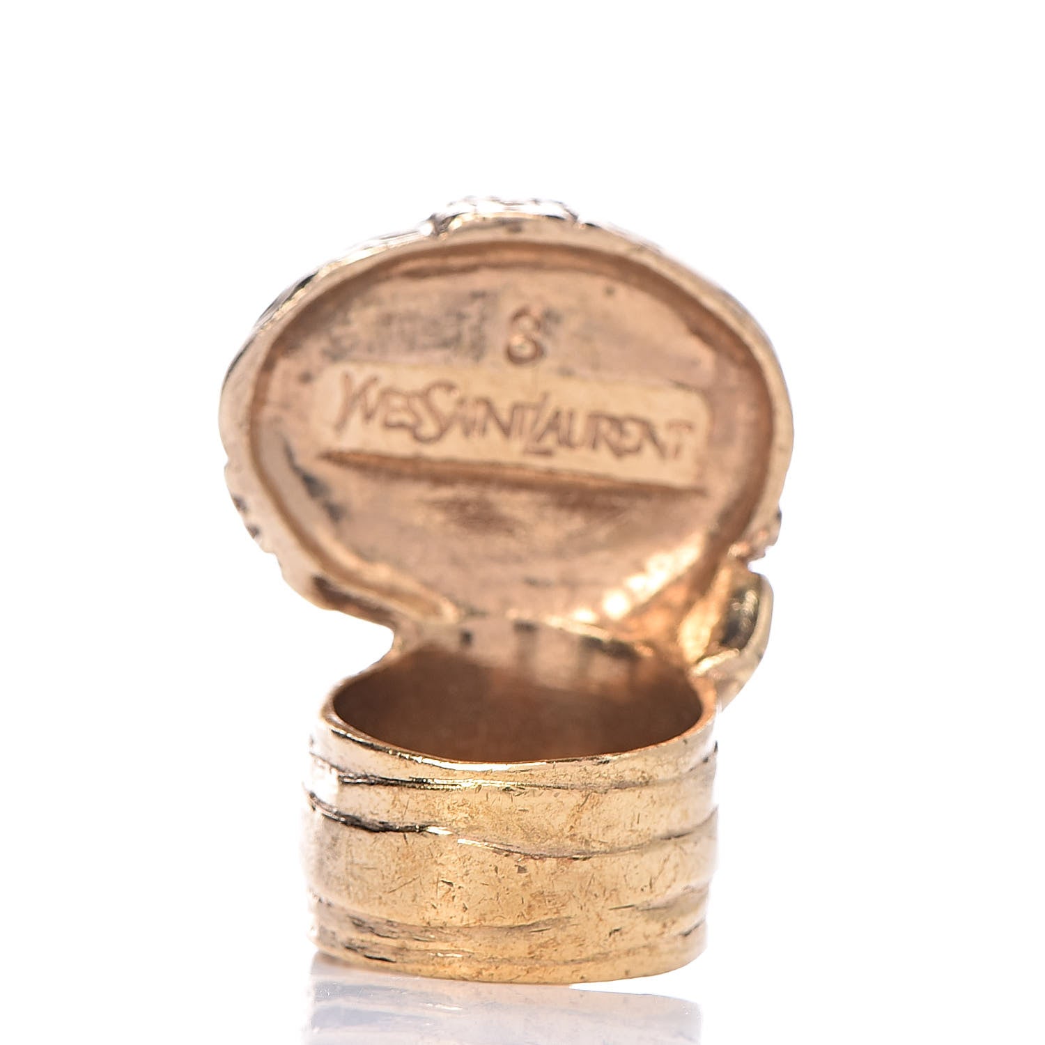 Saint Laurent Glass Cabochon Arty Ovale Ring 8 Gold Lapis 3 of 4
