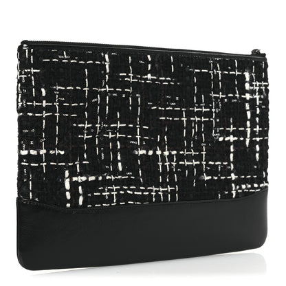 Chanel Tweed Calfskin Quilted Medium Cosmetic Pouch Black White 3 of 11