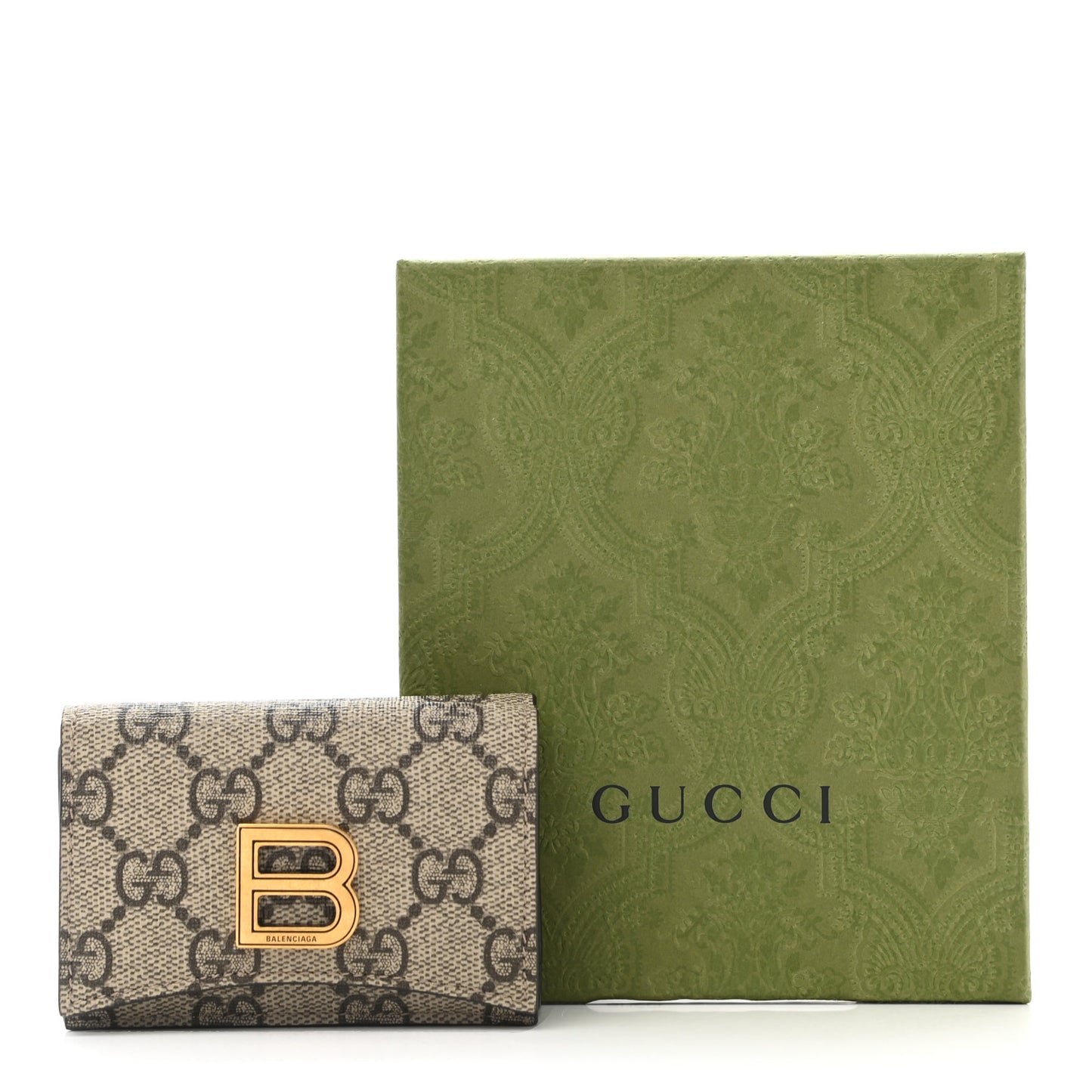 X BALENCIAGA GG Supreme Monogram Card Case Wallet Beige Ebony
