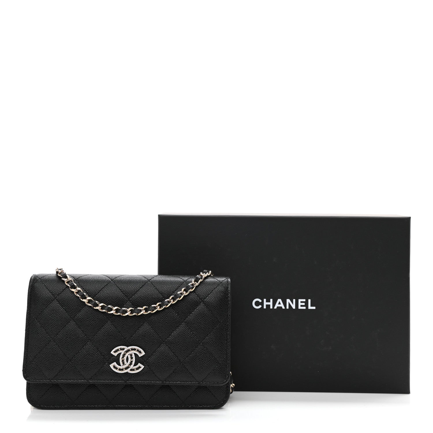 Chanel Caviar Quilted Crystal CC Wallet On Chain WOC Black 10 of 10