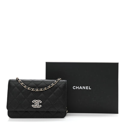 Chanel Caviar Quilted Crystal CC Wallet On Chain WOC Black 10 of 10