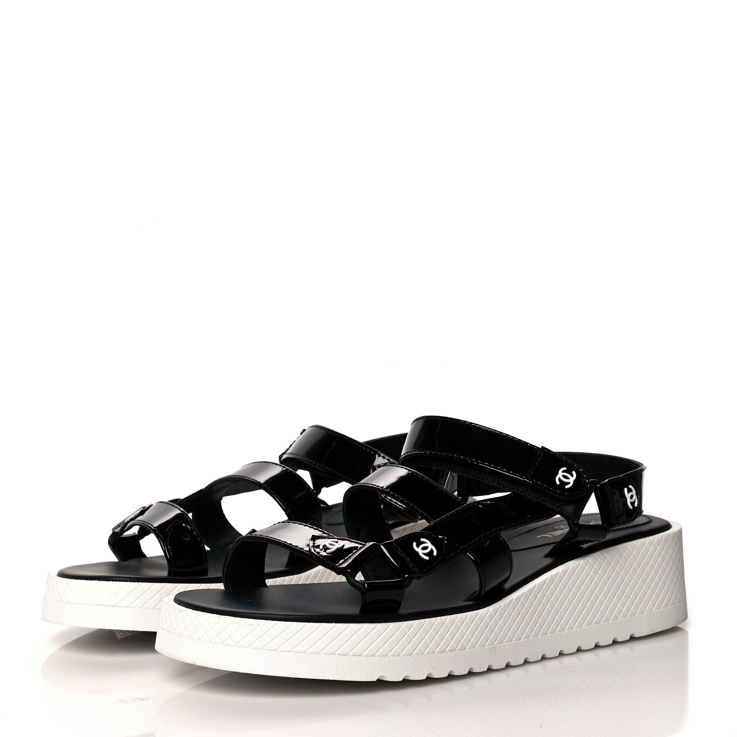 Chanel Patent Calfskin Velcro Dad Sandals 39 Black 3 of 7