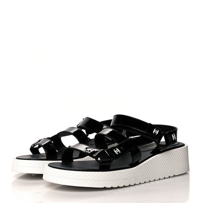 Chanel Patent Calfskin Velcro Dad Sandals 39 Black 3 of 7