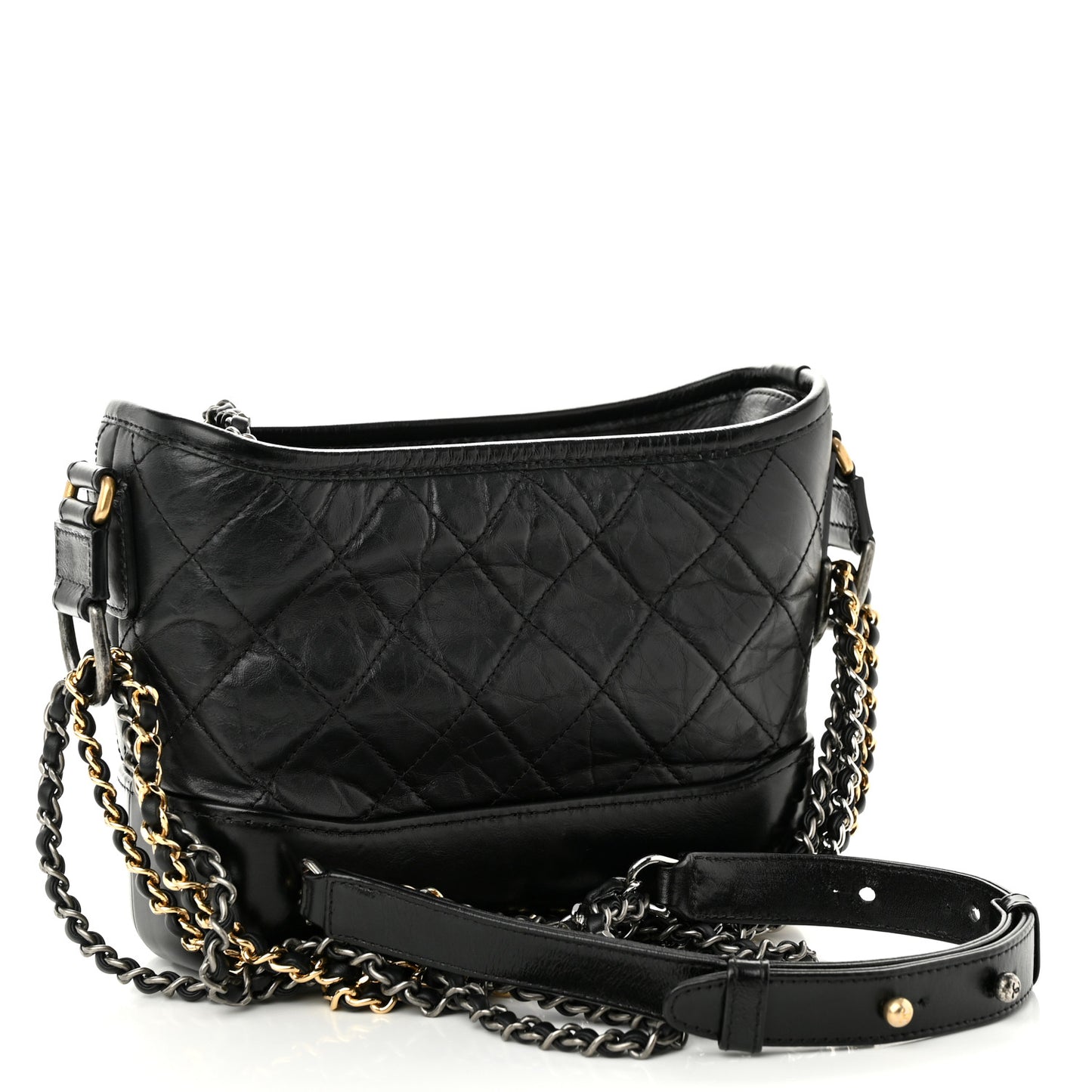 Aged Calfskin Quilted Small Gabrielle Hobo Black