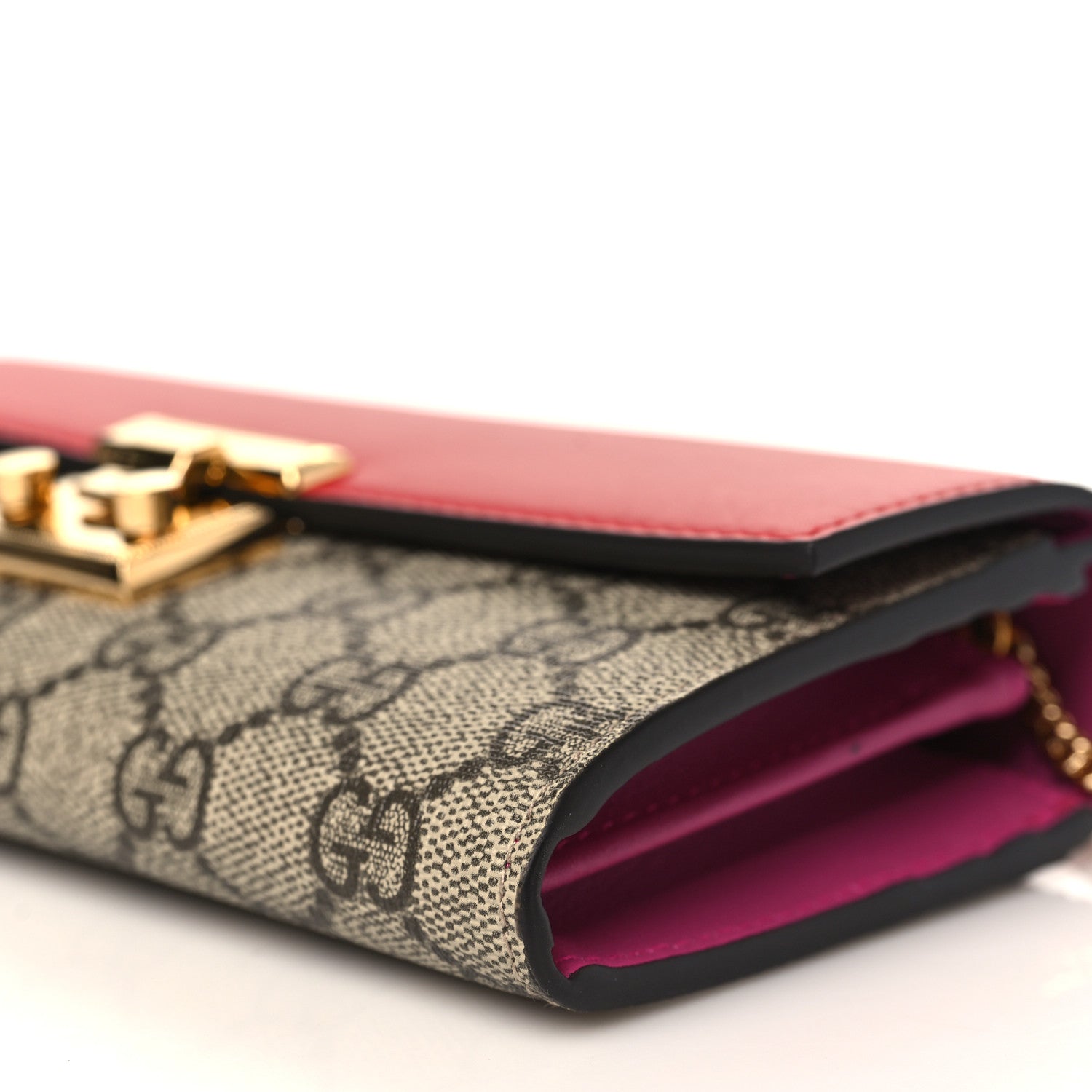 Gucci GG Supreme Monogram Moon Calfskin Padlock Continental Chain Wallet Beige Ebony Hibiscus Red New Rosette 9 of 10