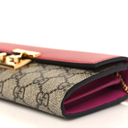 Gucci GG Supreme Monogram Moon Calfskin Padlock Continental Chain Wallet Beige Ebony Hibiscus Red New Rosette 9 of 10