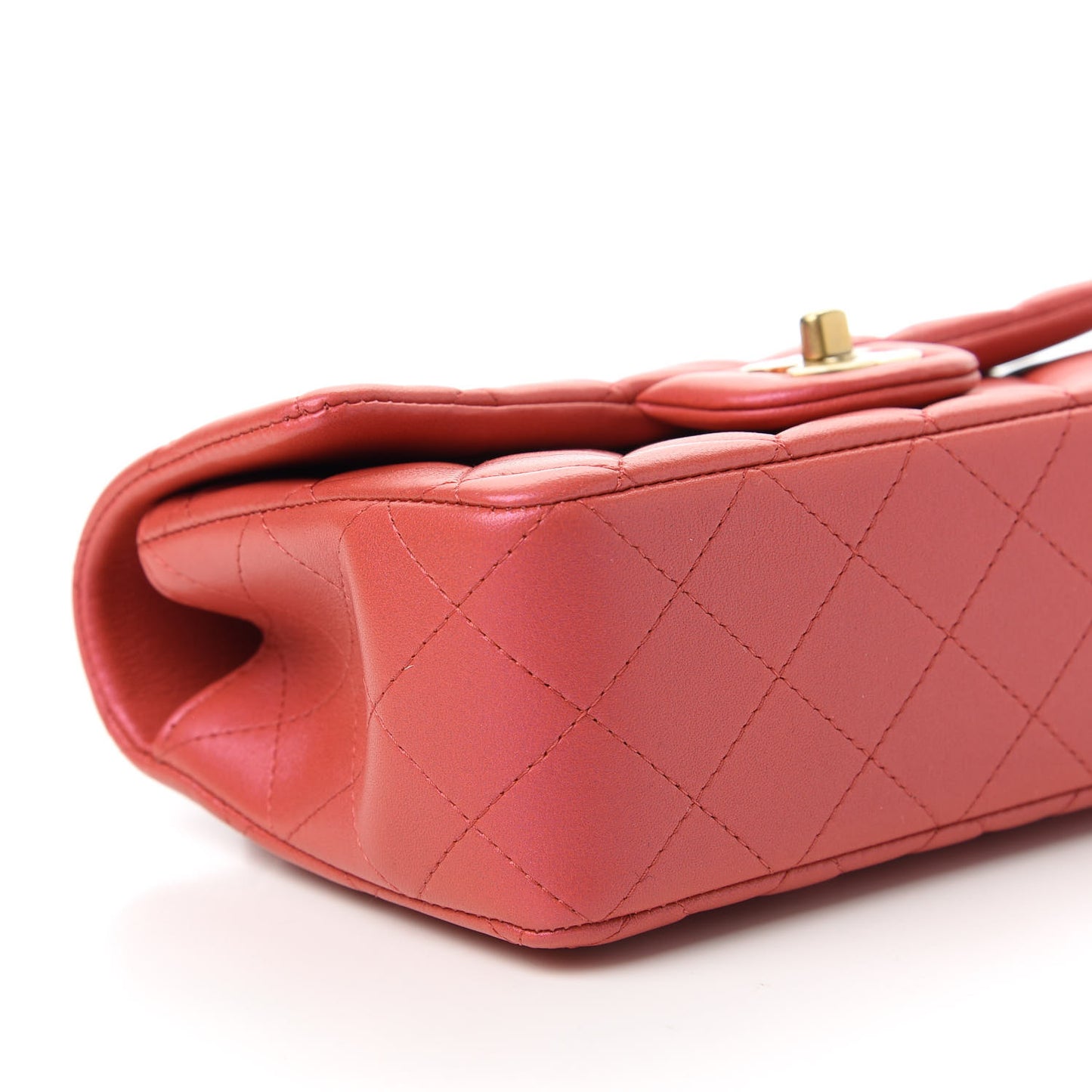 Iridescent Lambskin Quilted Mini Top Handle Rectangular Flap Red