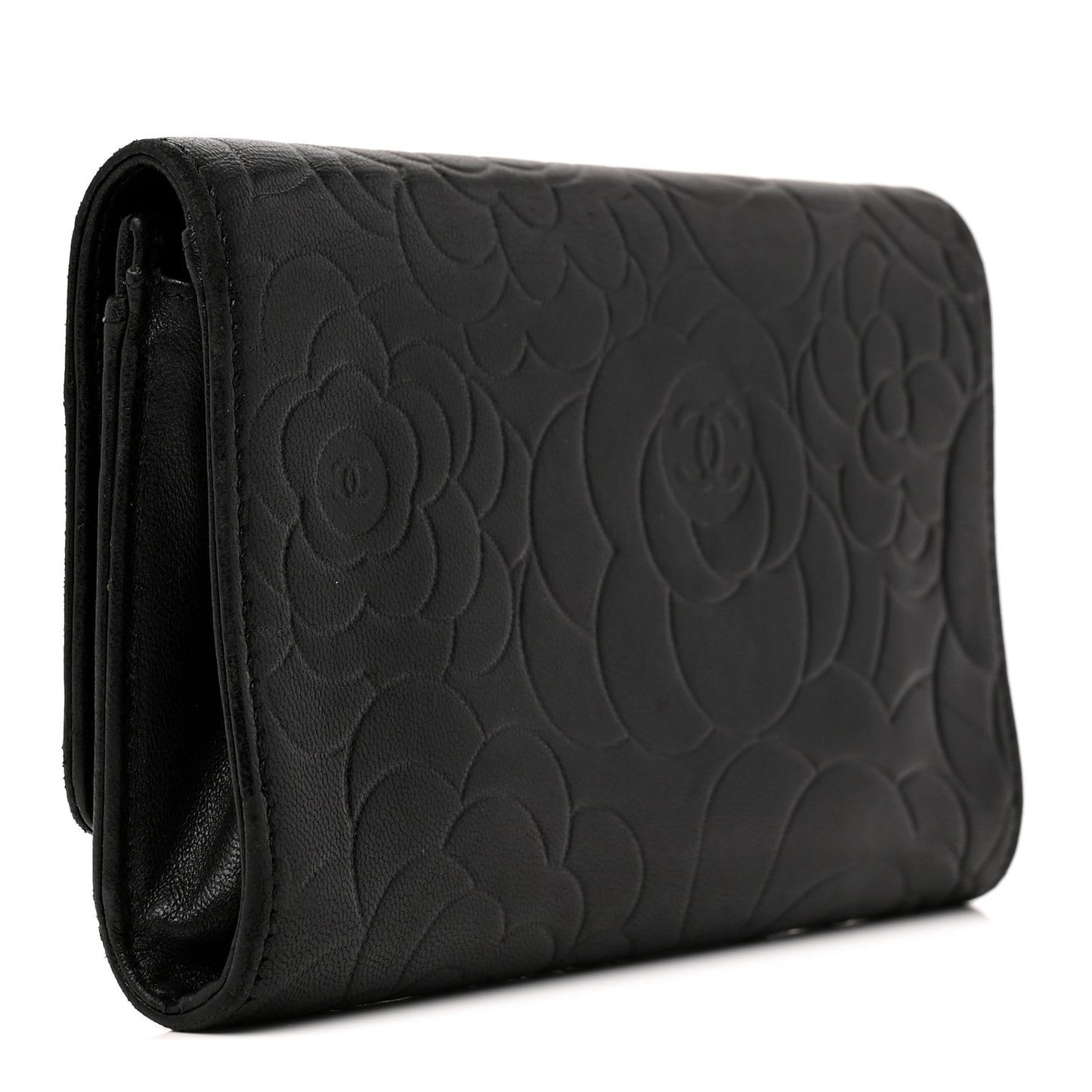 Lambskin Camellia Embossed Medium Wallet Black