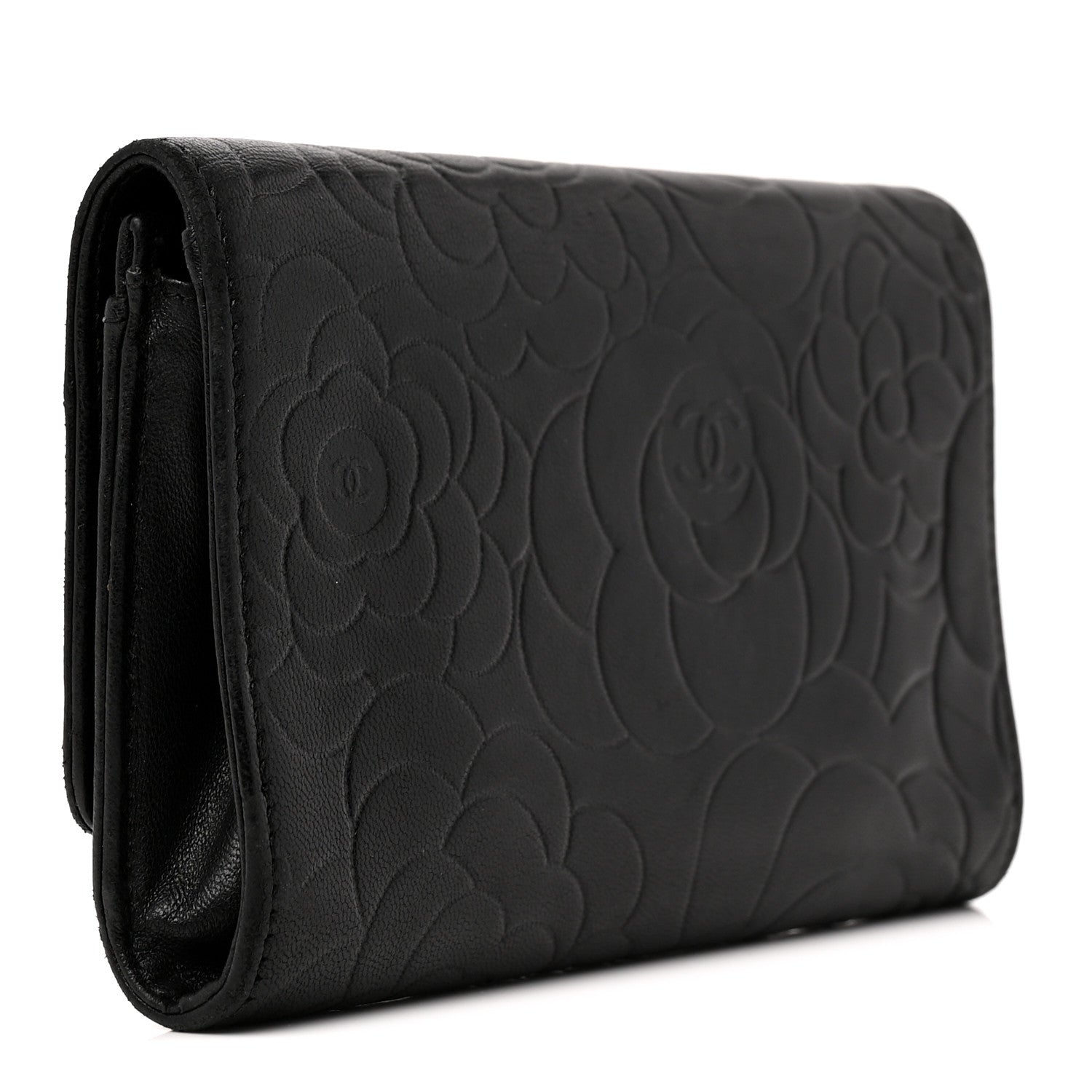 Chanel Lambskin Camellia Embossed Medium Wallet Black 3 of 11