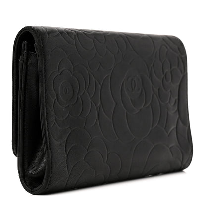 Chanel Lambskin Camellia Embossed Medium Wallet Black 3 of 11