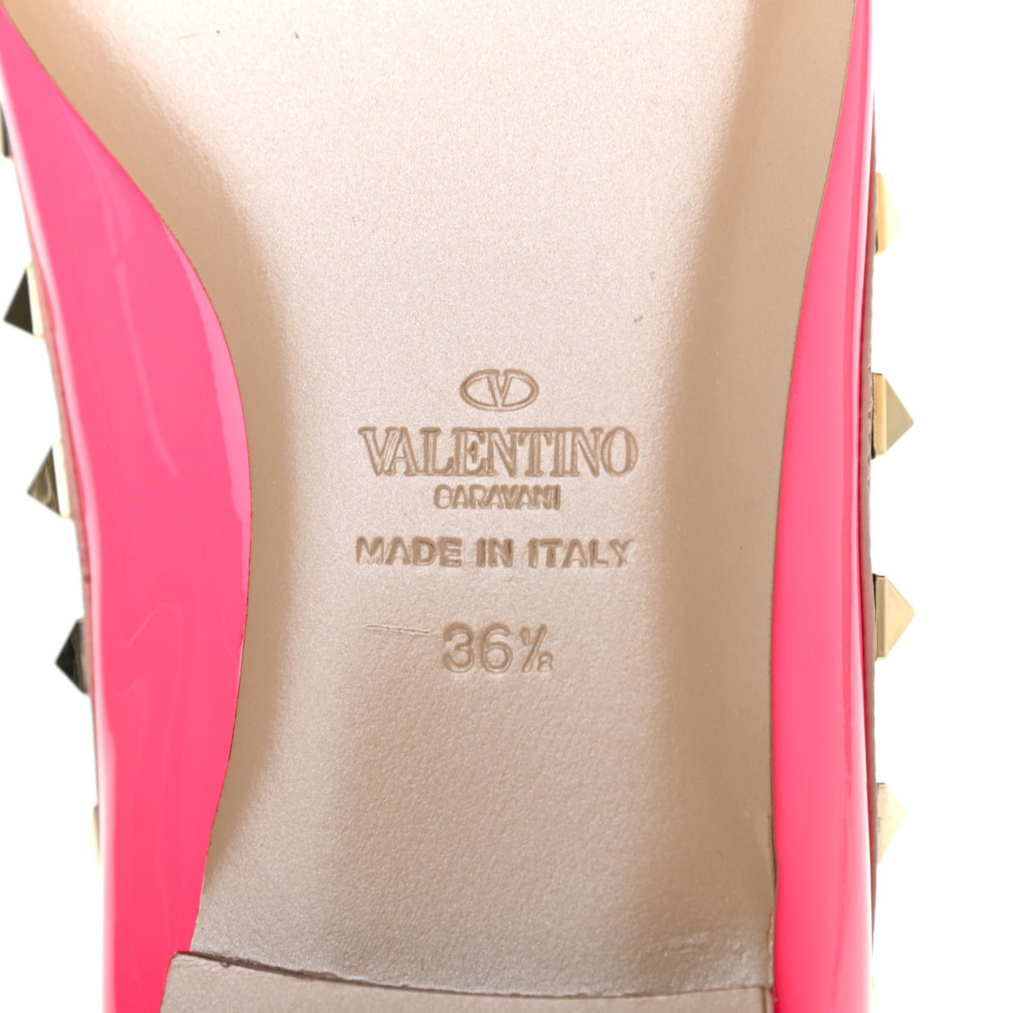 Patent Nappa Rockstud Ballerina Flats 36.5 Fuxia Fluo Poudre