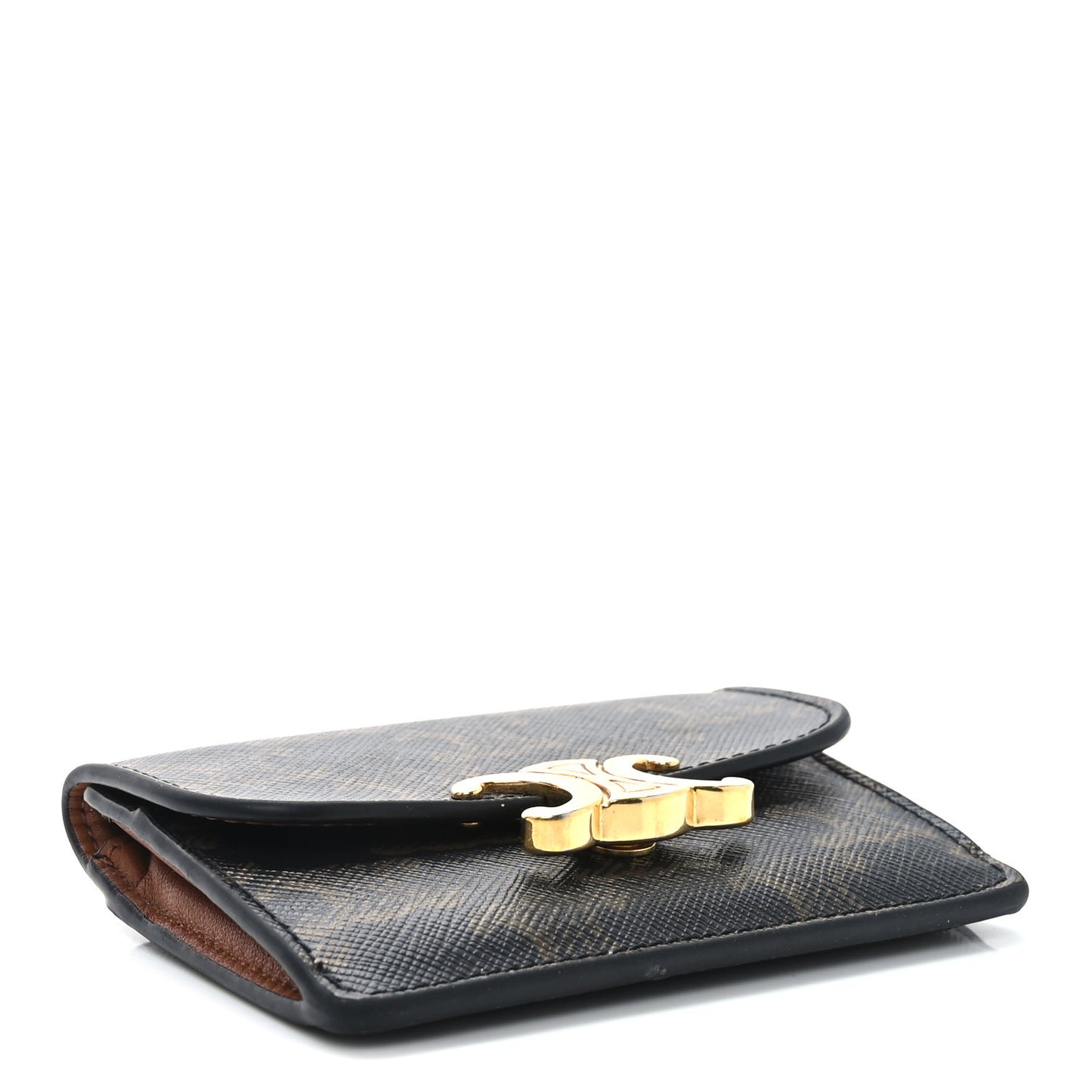 Triomphe Canvas Calfskin Flap Card Holder Tan