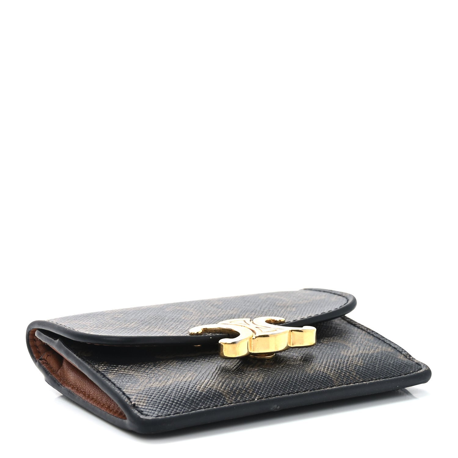 Celine Triomphe Canvas Calfskin Flap Card Holder Tan 4 of 7