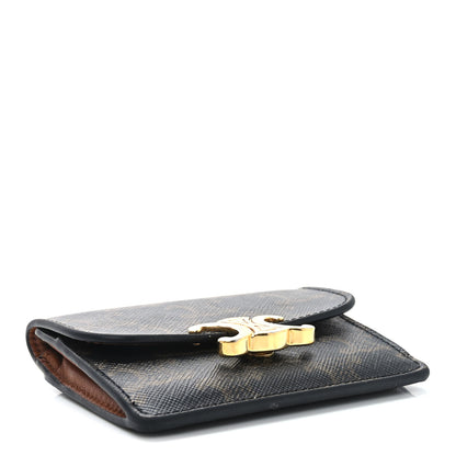 Celine Triomphe Canvas Calfskin Flap Card Holder Tan 4 of 7