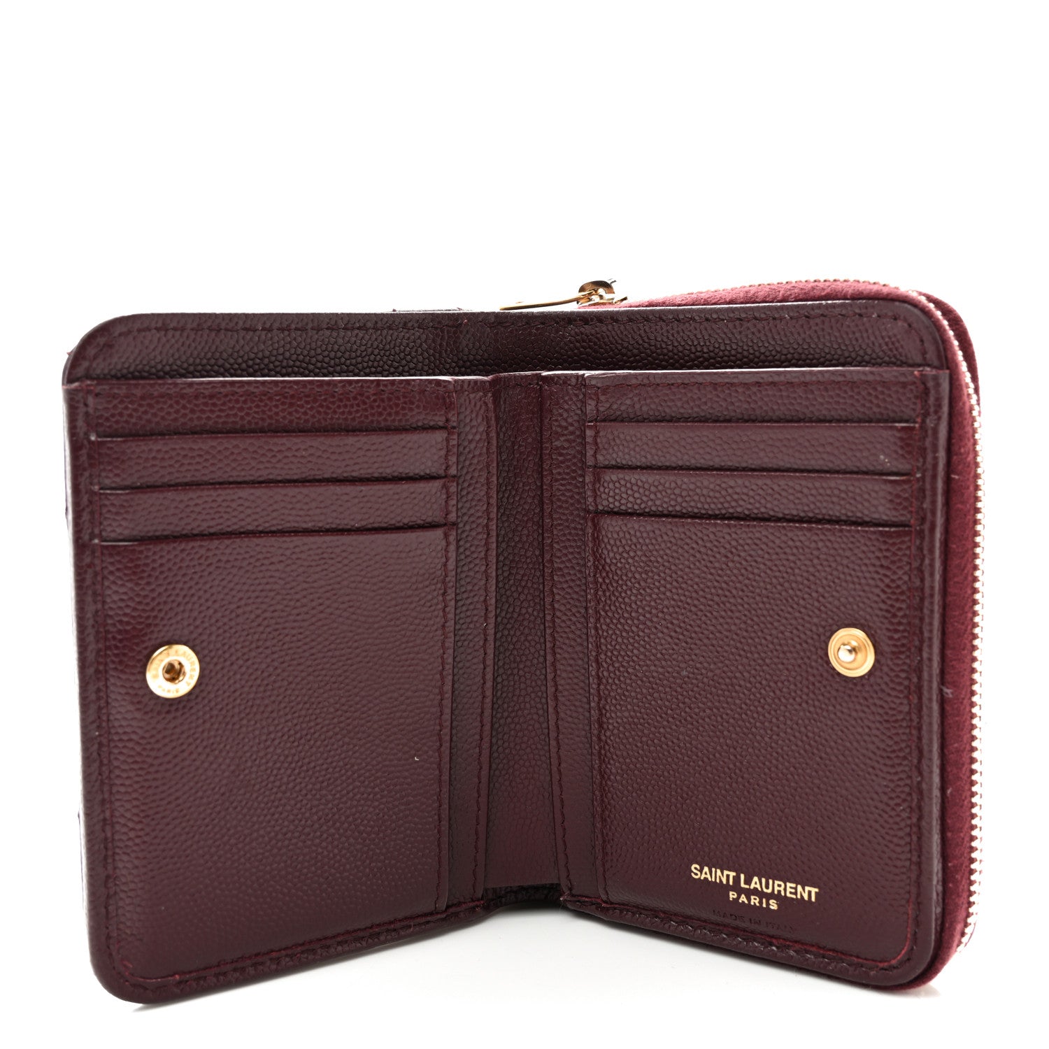 Saint Laurent Grain De Poudre Matelasse Chevron Monogram Compact Zip Around Wallet Bordeaux 6 of 10