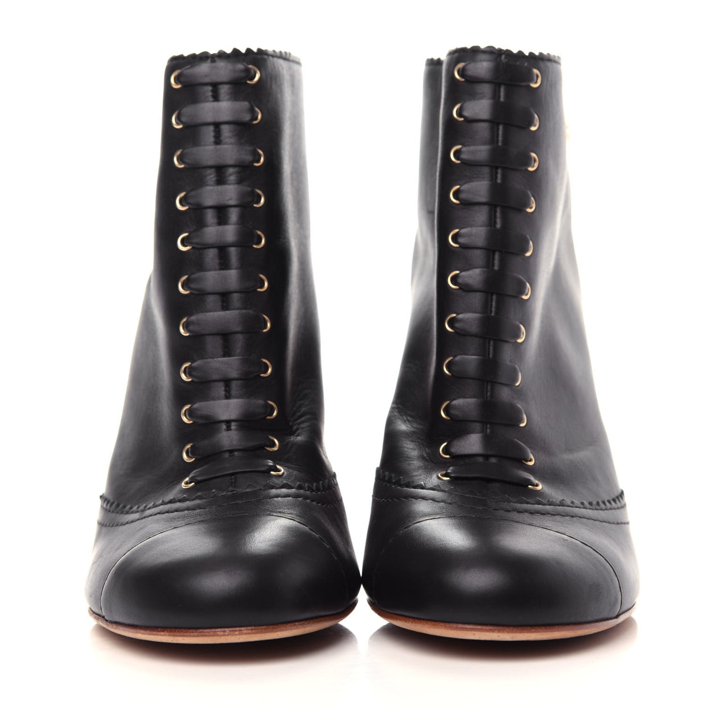 Calfskin Lace Up Short Boots 40 Black