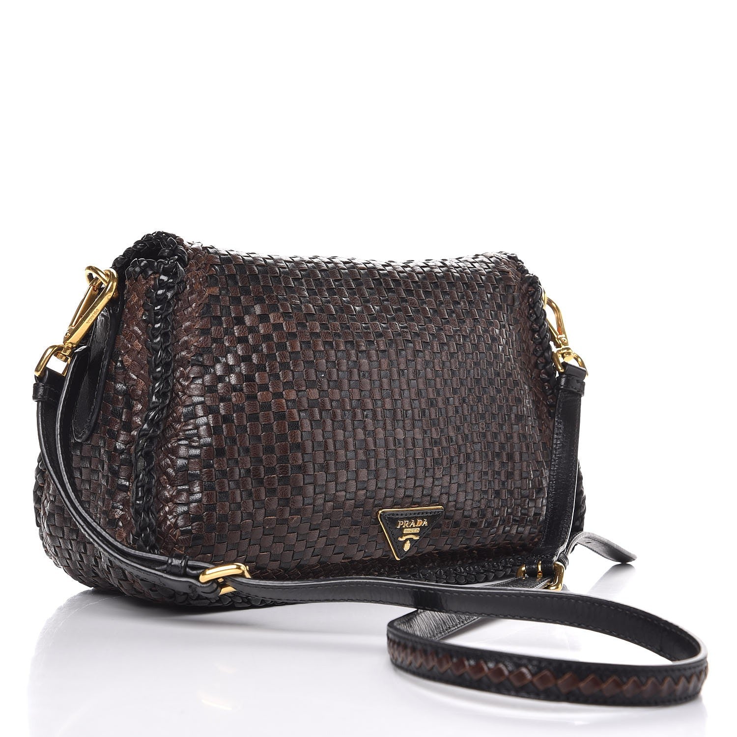 Prada Goatskin Woven Crossbody Bag Moro Black 3 of 6