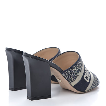 Christian Dior Cotton Embroidered D-Way Heeled Slide Sandal 37 Deep Blue 4 of 9