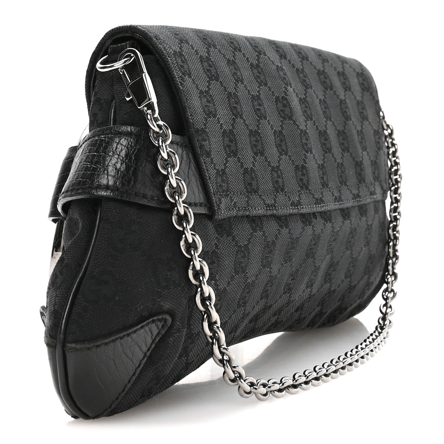 Gucci Monogram Horsebit Chain Clutch Black 2 of 9