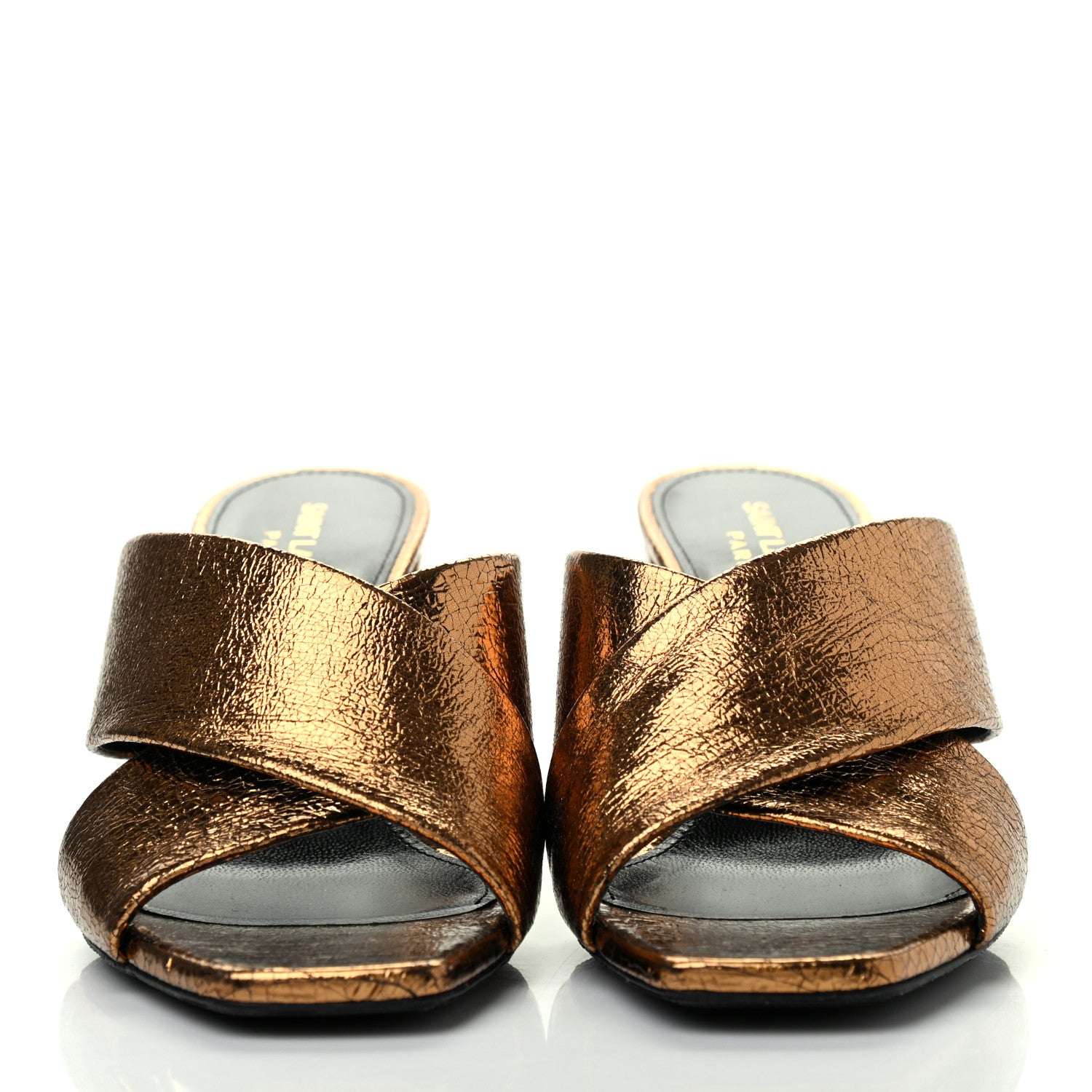 Saint Laurent Metallic Calfskin Mule Sandals 37 Chestnut 2 of 10