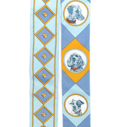 Hermes Silk Colliers Et Chiens Twilly Ciel Orange Gris Bleuete 4 of 4