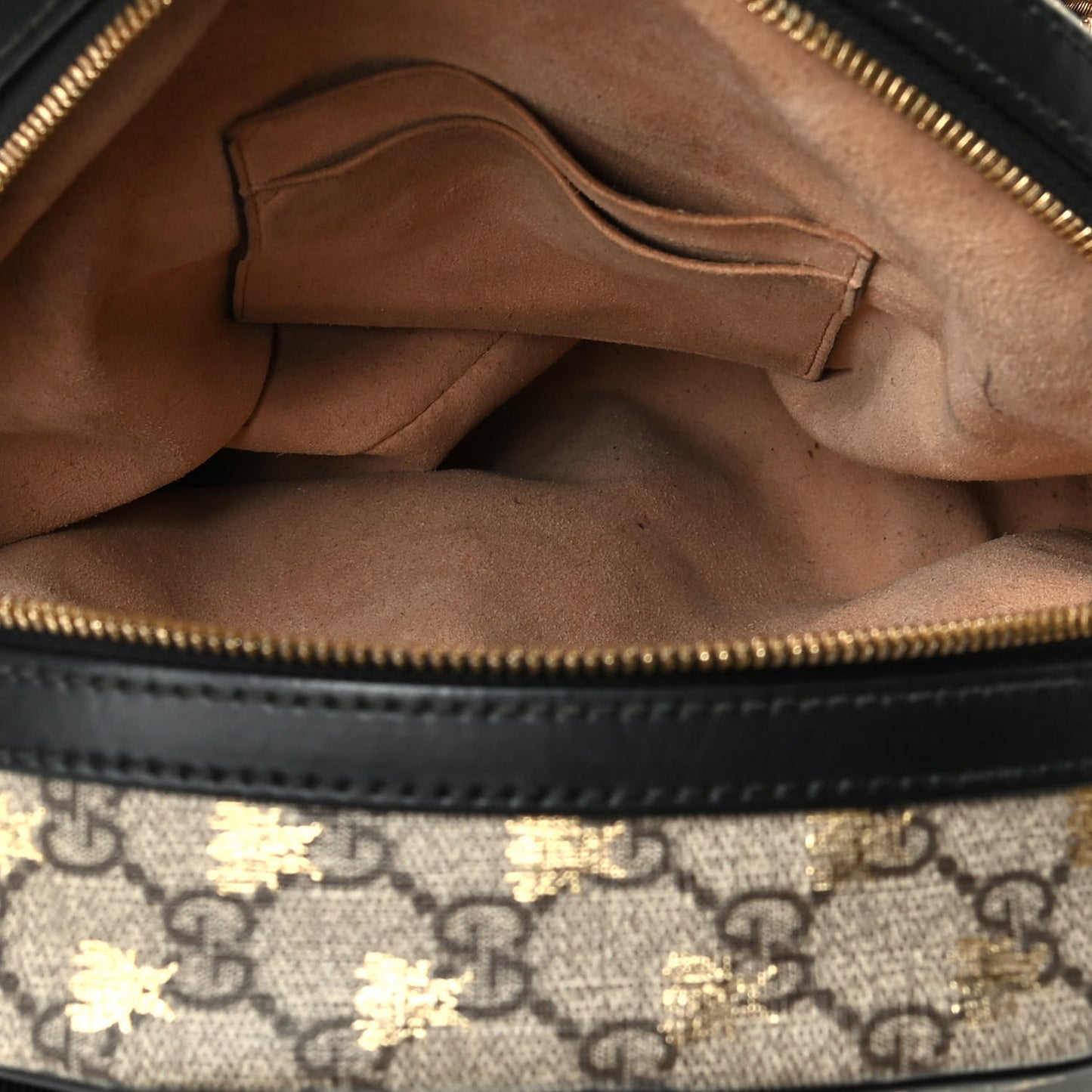 GG Supreme Monogram Bees Print Small Day Backpack Beige Oro Black