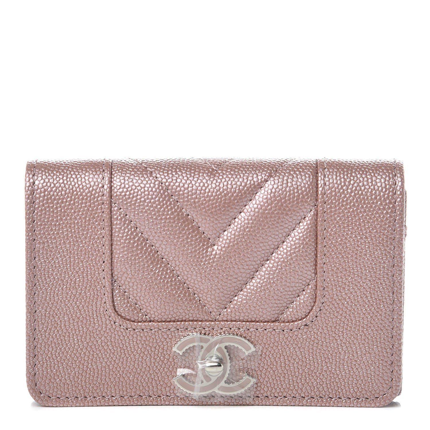 Chanel Metallic Caviar Chevron Quilted Vintage Mademoiselle Card Holder Pink 1 of 9