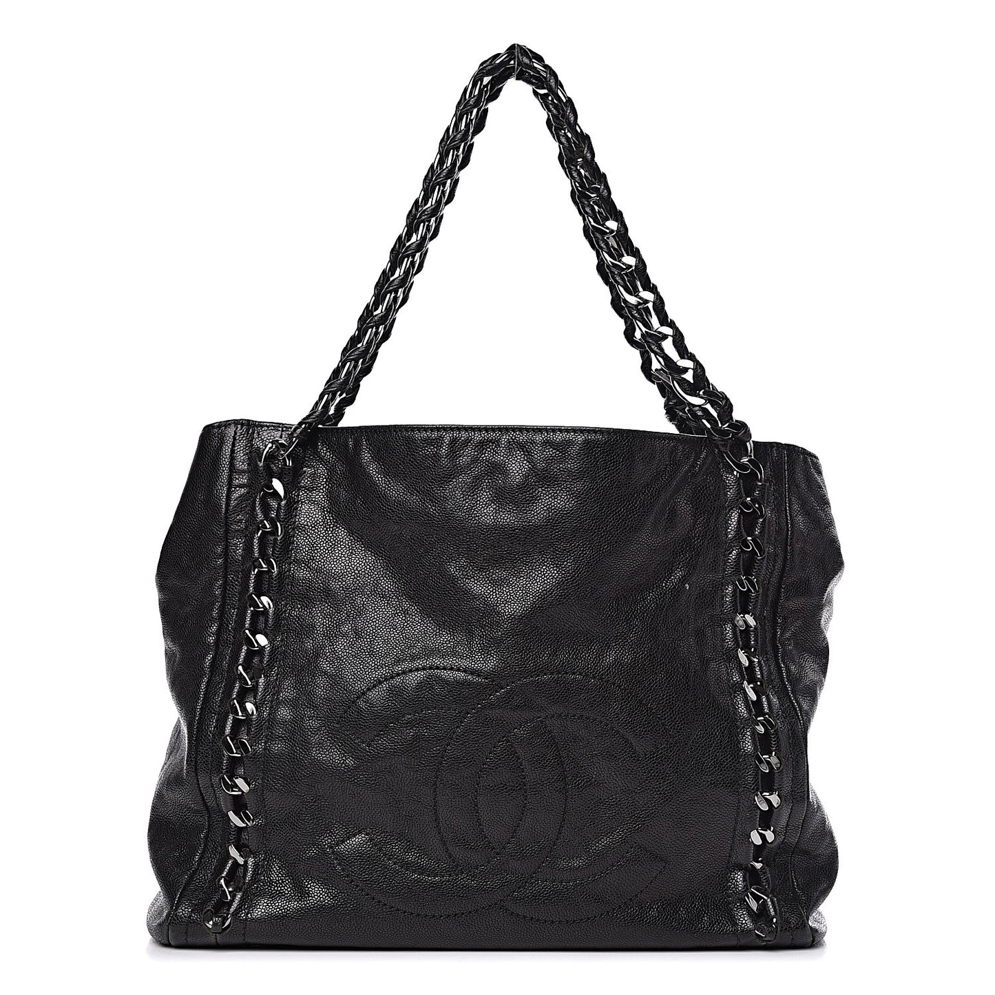 Glazed Caviar Modern Chain Tote Black