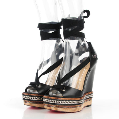 Christian Louboutin Shiny Calfskin Tribuli 140 Wedge Sandals 39 Black 4 of 8