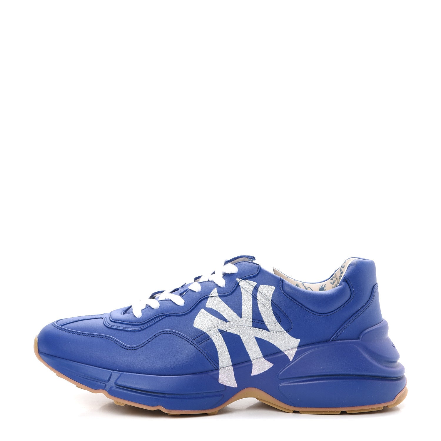 Gucci X MLB Calfskin NY Yankees Mens Rhyton Sneakers 10 Electric Blue 1 of 9