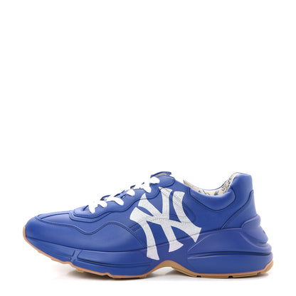 Gucci X MLB Calfskin NY Yankees Mens Rhyton Sneakers 10 Electric Blue 1 of 9