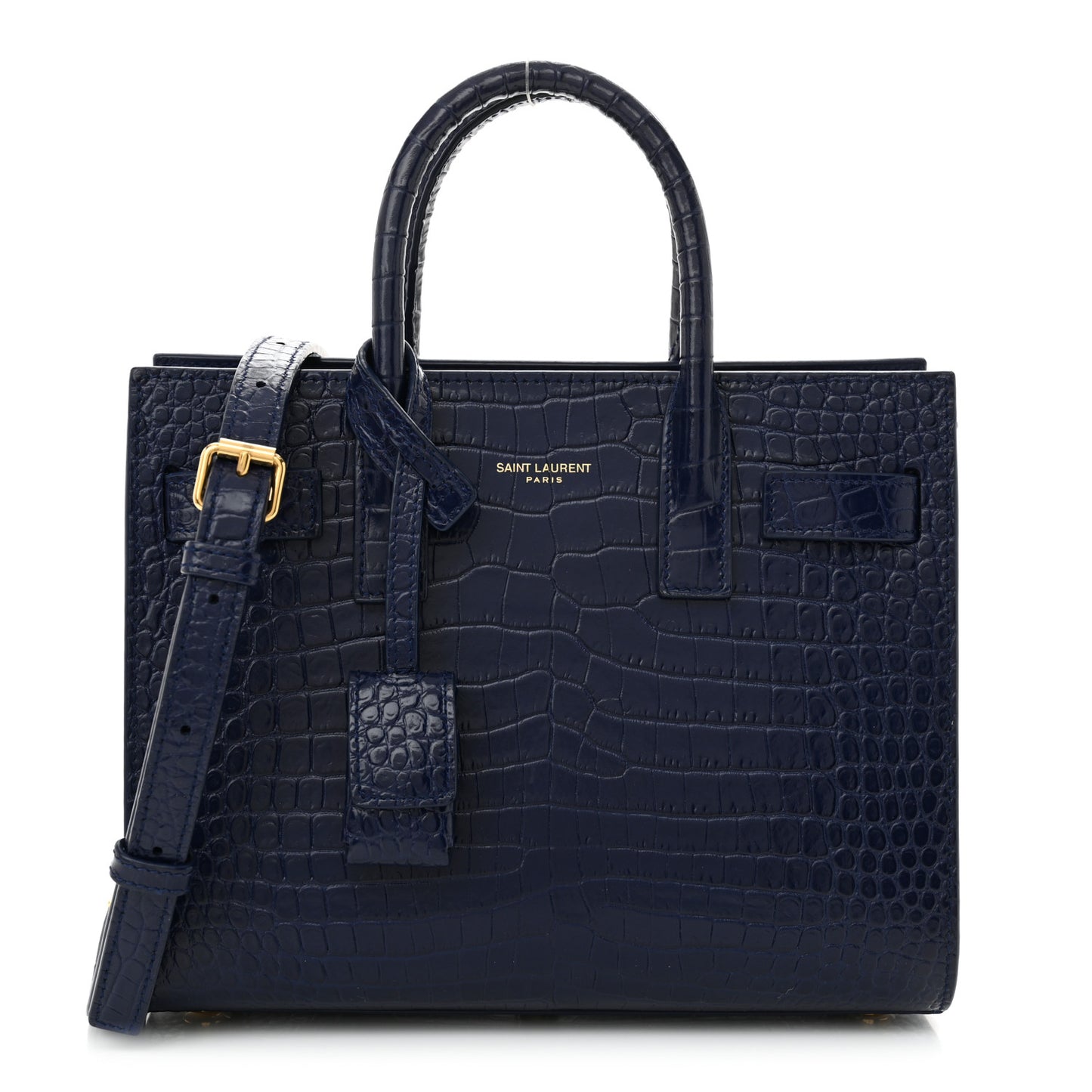 Calfskin Crocodile Embossed Nano Sac De Jour Saphir