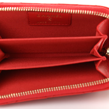 Chanel Lambskin Quilted Camellia Zip Coin Purse Red 4 of 6