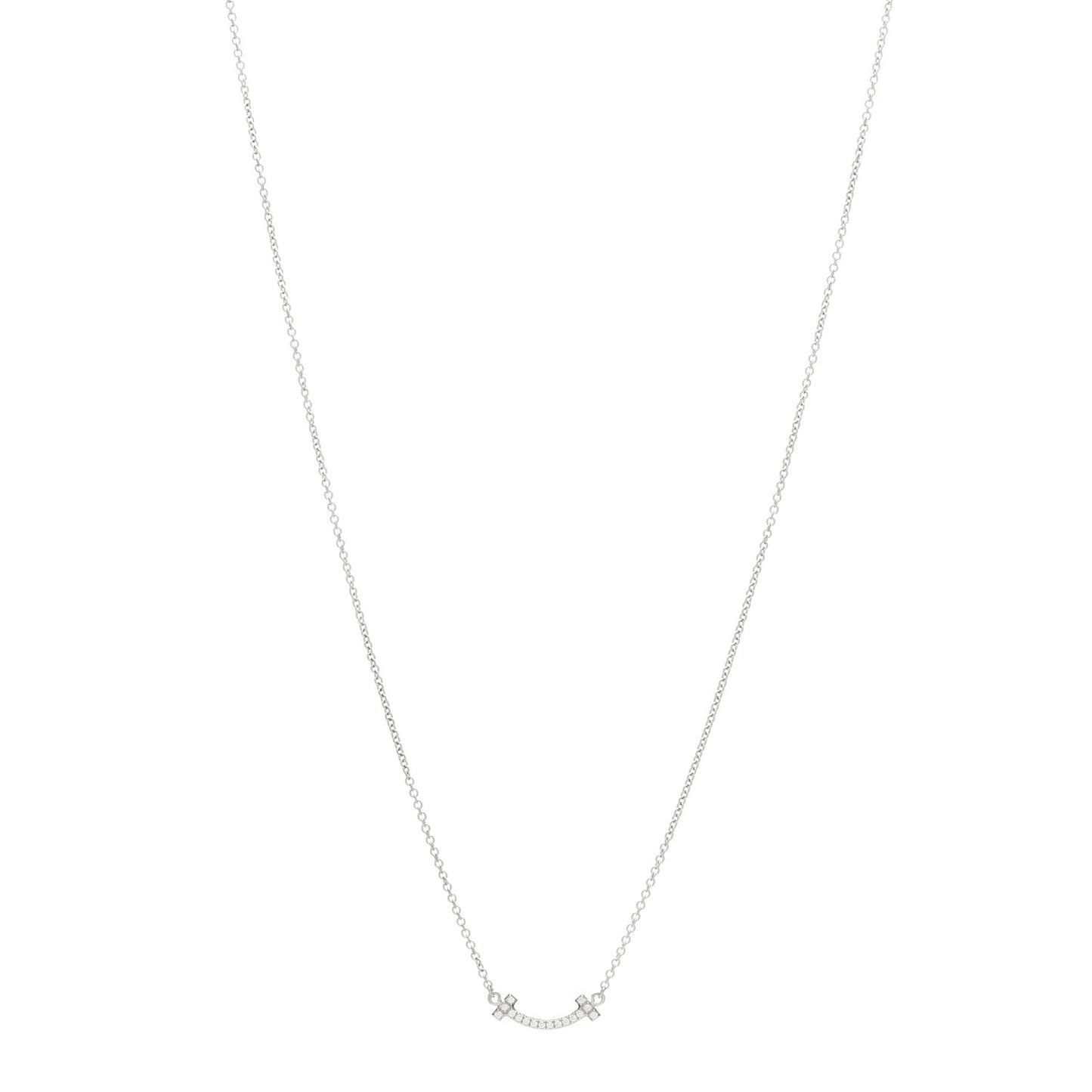 18K White Gold Diamond Mini T Smile Pendant Necklace