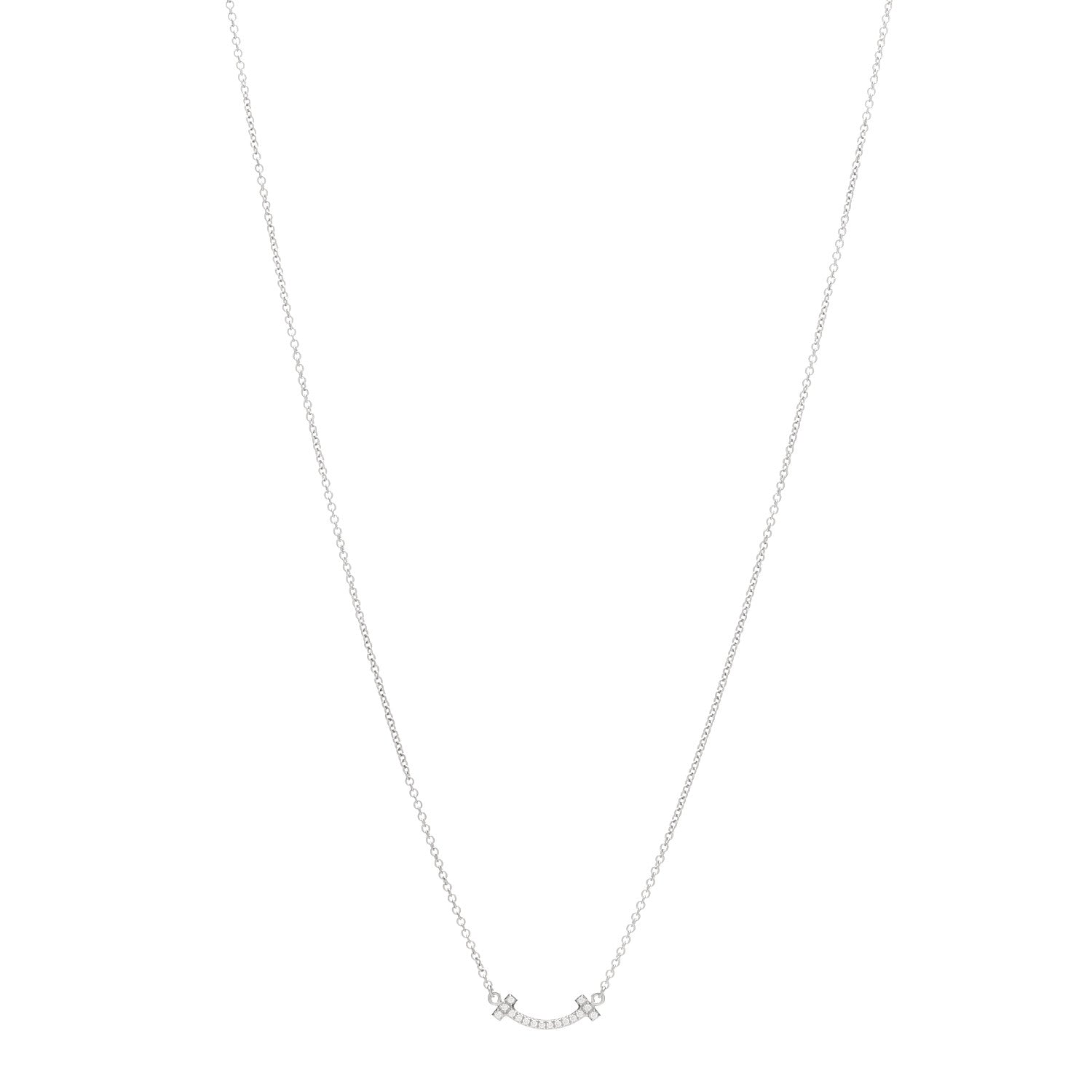 Tiffany 18K White Gold Diamond Mini T Smile Pendant Necklace 1 of 6