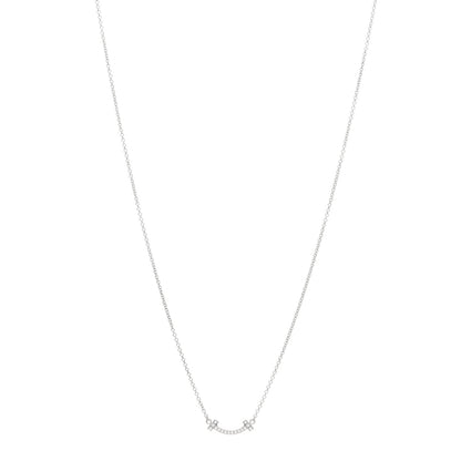 Tiffany 18K White Gold Diamond Mini T Smile Pendant Necklace 1 of 6