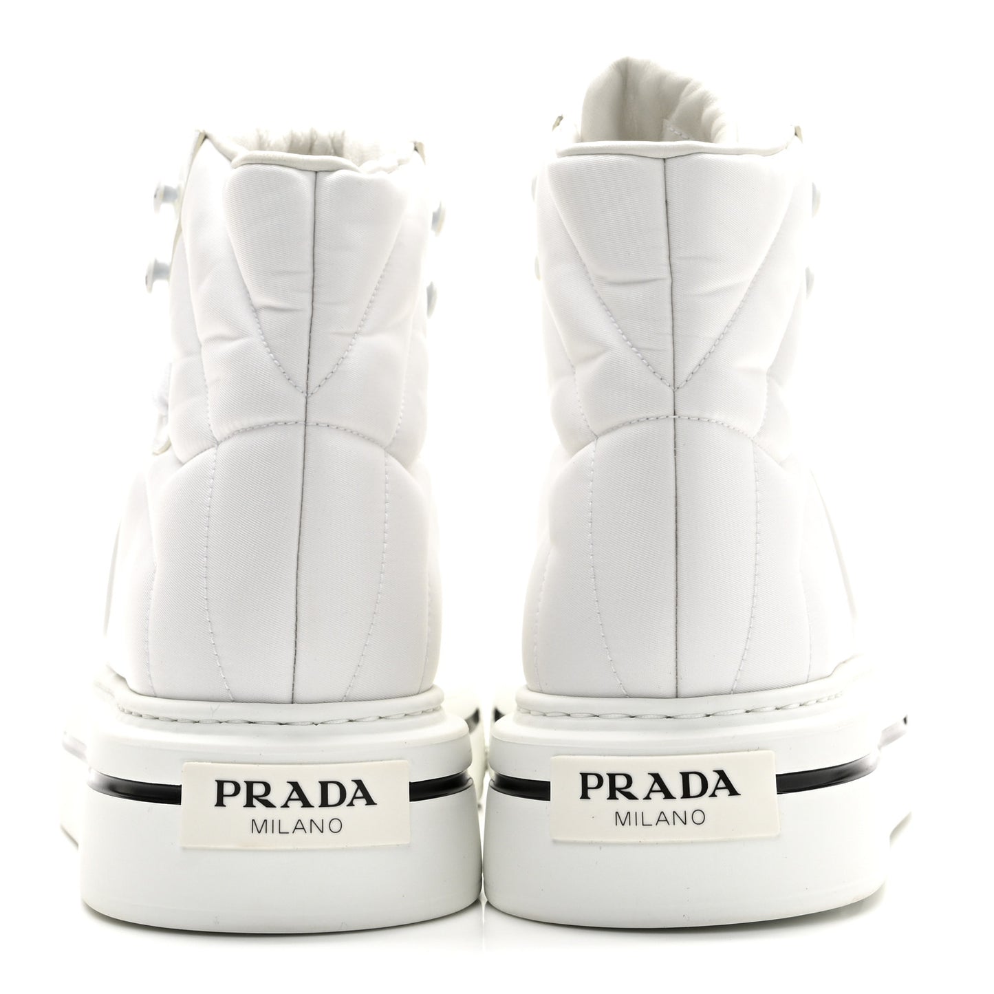 Re-Nylon Gabardine Spazzolato Macro Quilted Triangle Logo High Top 45mm Sneakers 38.5 White