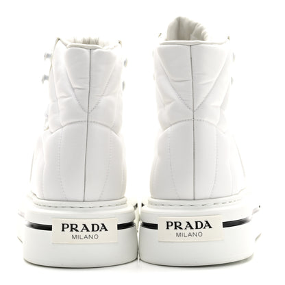 Prada Re-Nylon Gabardine Spazzolato Macro Quilted Triangle Logo High Top 45mm Sneakers 38.5 White 6 of 10