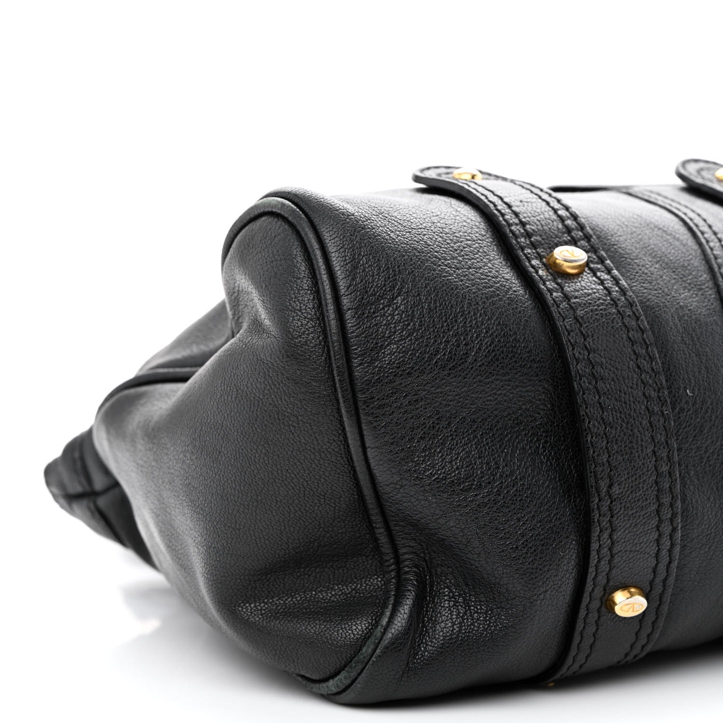 Grained Calfskin Catch Satchel Black