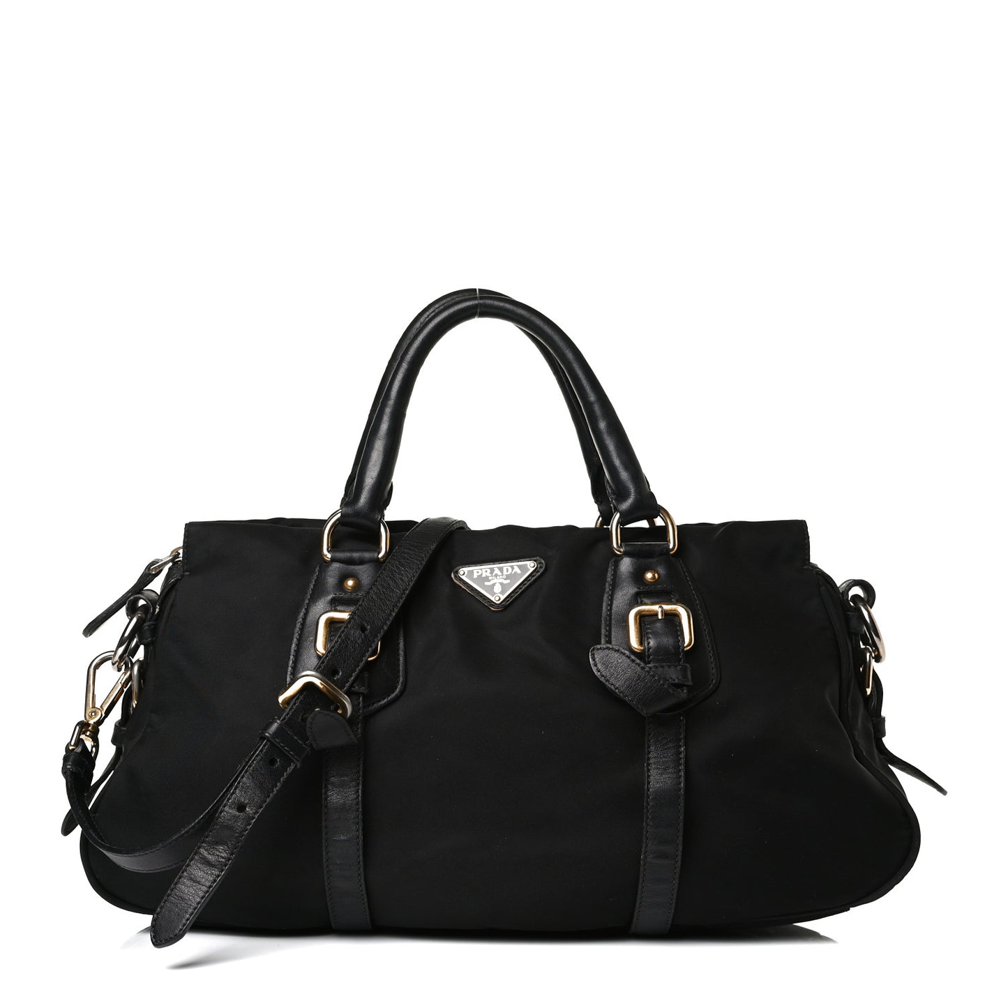 Tessuto Nylon City Calfskin Shoulder Bag Black