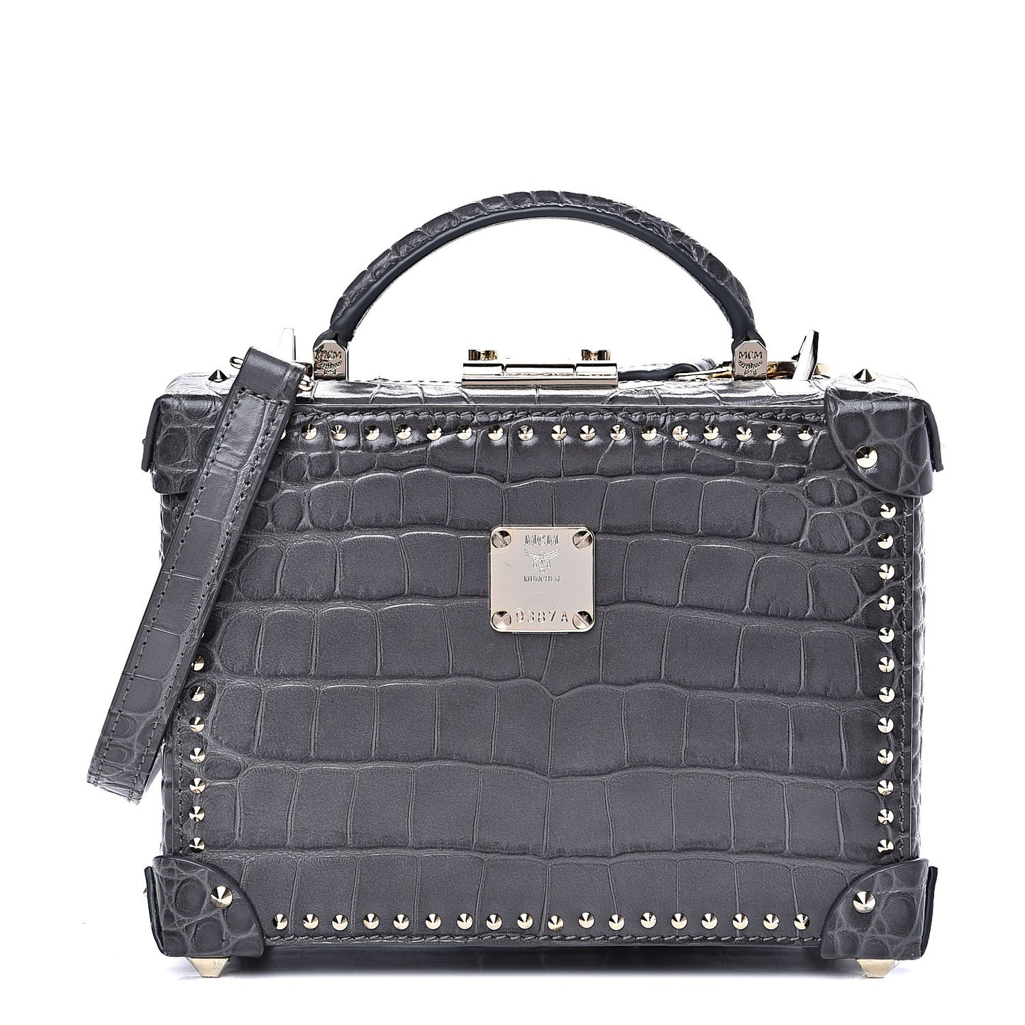 Calfskin Crocodile Embossed Small Berlin Crossbody Charcoal
